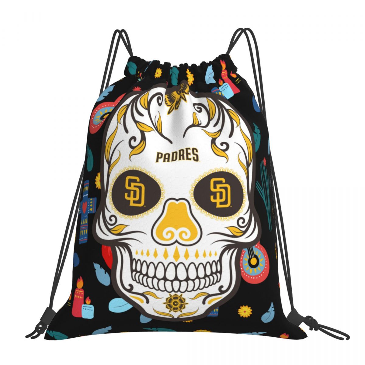 San Diego Padres Skull Waterproof Adjustable Lightweight Gym Drawstring Bag