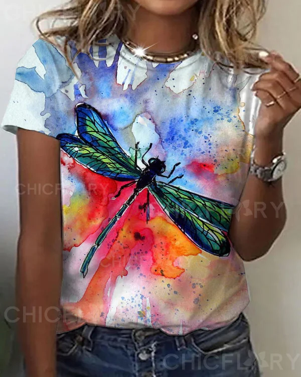 Women's Dragonfly Floral Crewneck Top