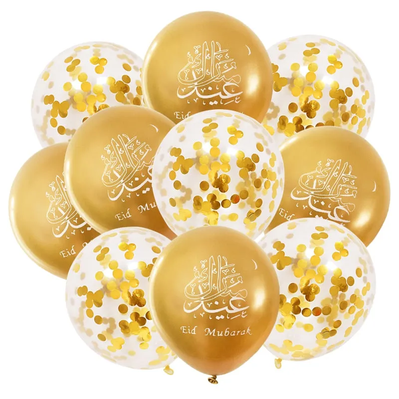 10pcs Eid Mubarak Confetti Latex Balloons Ramadan Kareem Eid Party Decor Muslim Islamic Festival Party Helium Metallic Globos