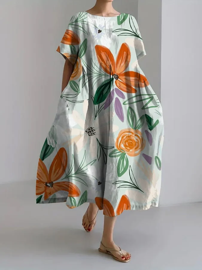 Women's Refreshing Casual Floral Design Printed Casual Loose Dress