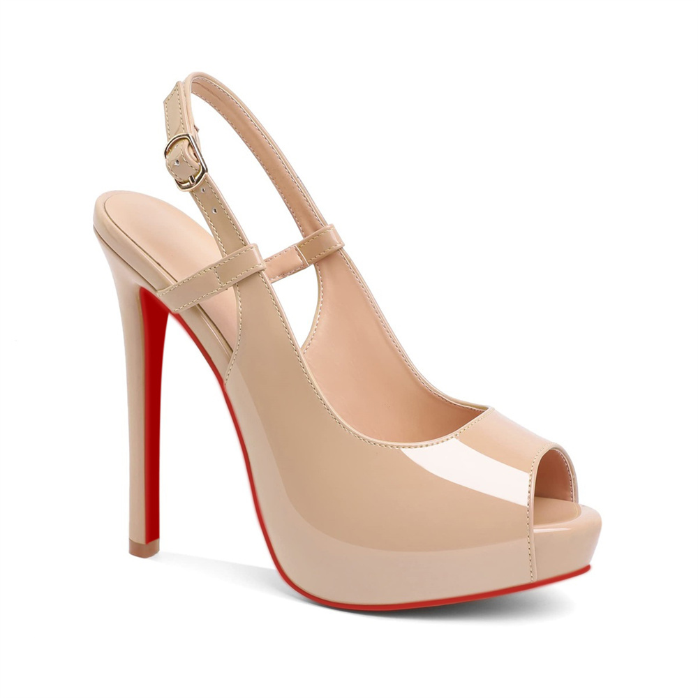 120mm Red Bottom Slingback Sandals Peep Toe Platform Stilettos Patent Heels-MERUMOTE