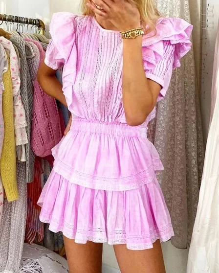 Lace butterfly sleeve mini dress