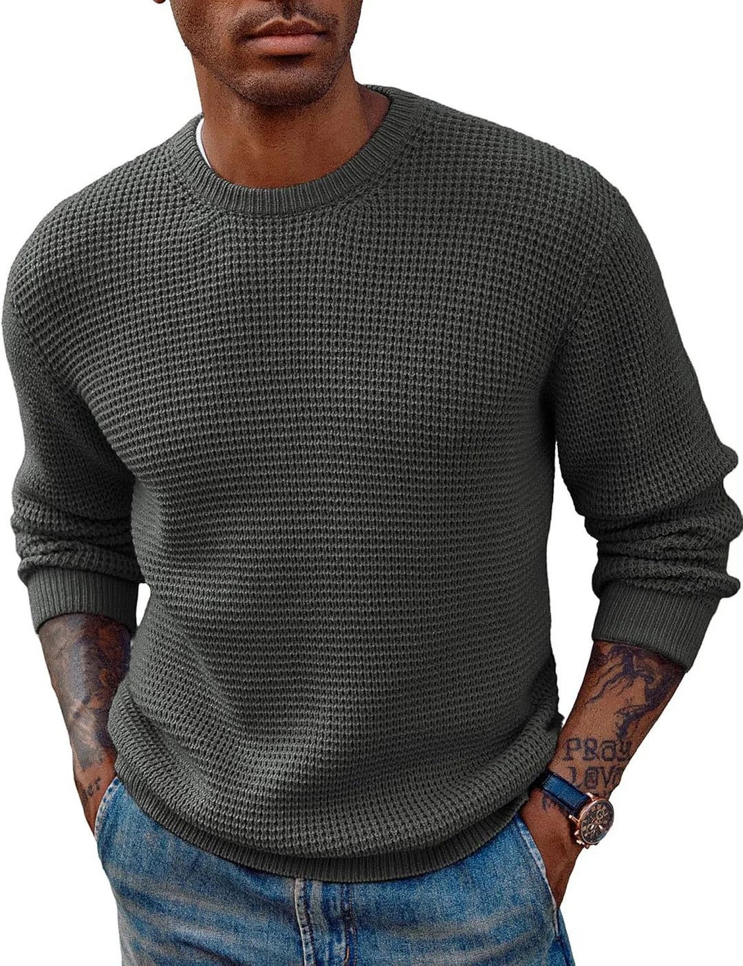 Uveng Uveng Solid Color Round Neck Sweater Jumper Sweater Men's Long Sleeve Jumper Sweater Top