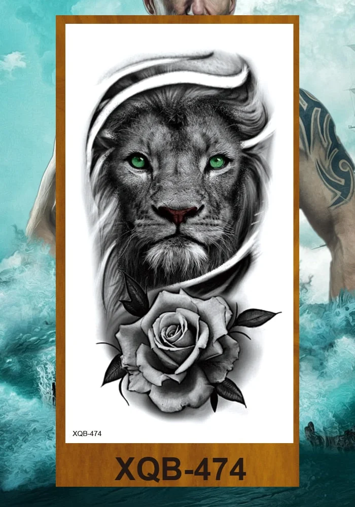 Temporary Tattoo Stickers Men Women Adult Girl Chest Flower Arm Leg Fake Tatoo Semi Permanent Tiger Wolf Beauty & Beast Body Art