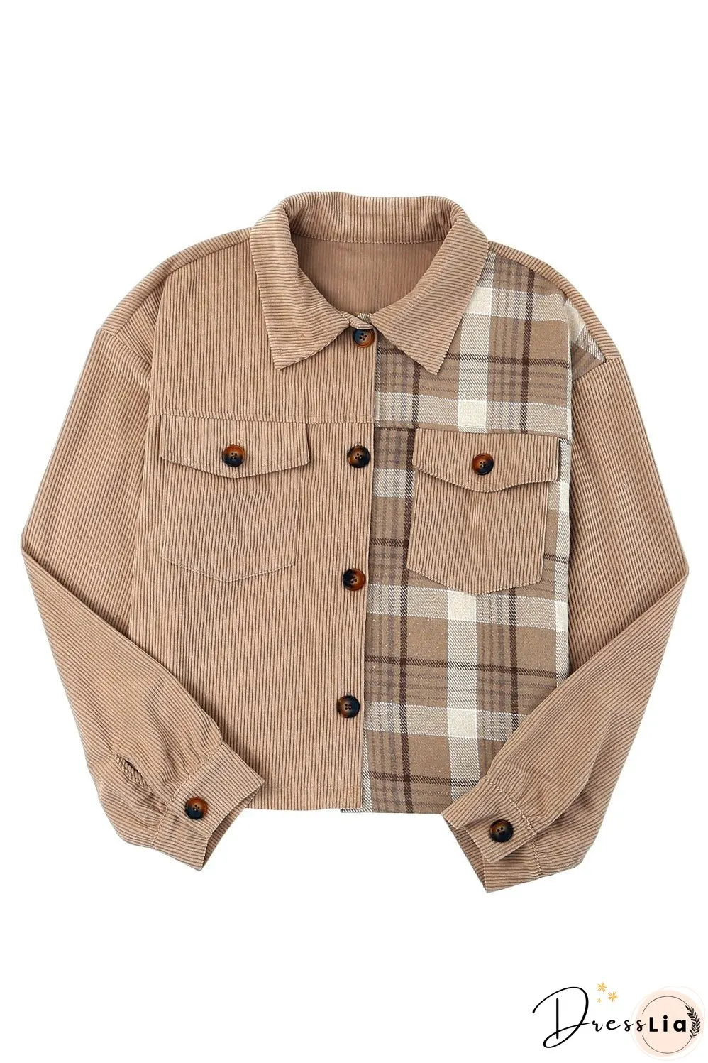 Plaid Corduroy Dropped Shoulder Jacket