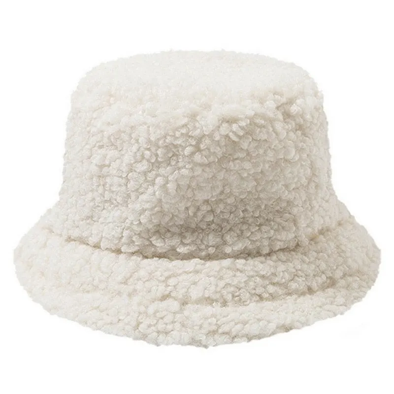 Women Hat Solid Artificial Fur Warm Female Cap Faux Fur Winter Bucket Hat for Women Outdoor Sunscreen Sun Hat Panama Cap Ladies
