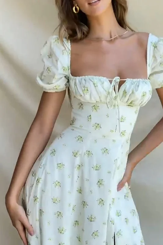 French Elegant Small Floral Corset Slip Skirt Swing Dress