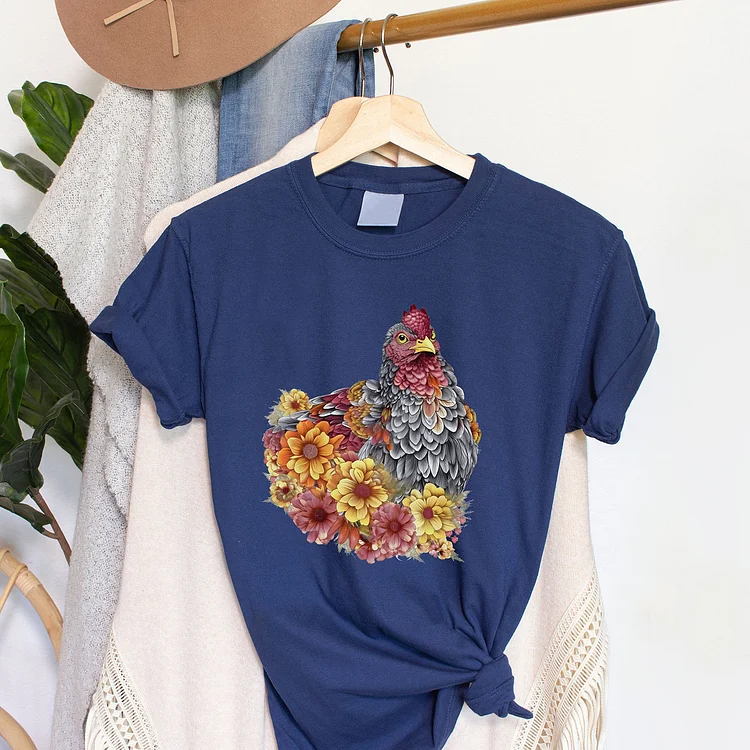 VChics Women's Retro Floral Chicken Casual T-Shirt