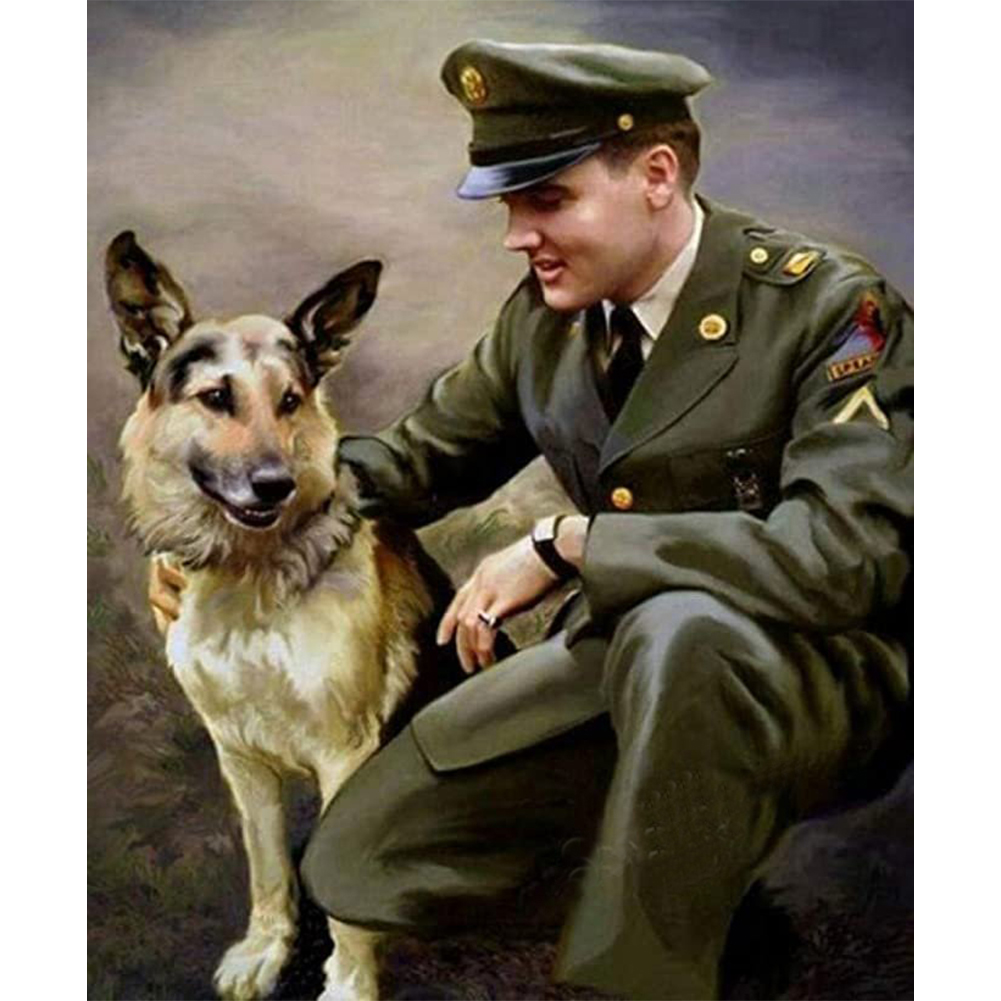 Soldier And Sheepdog 40*50CM(Canvas) Full Round Drill Diamond Painting gbfke