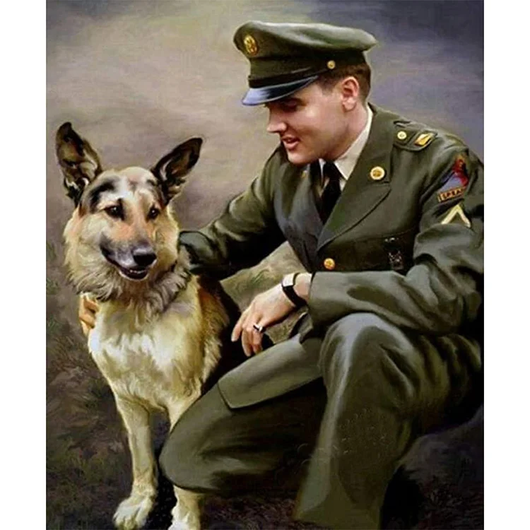 Soldier And Sheepdog - Full Round 40*50CM
