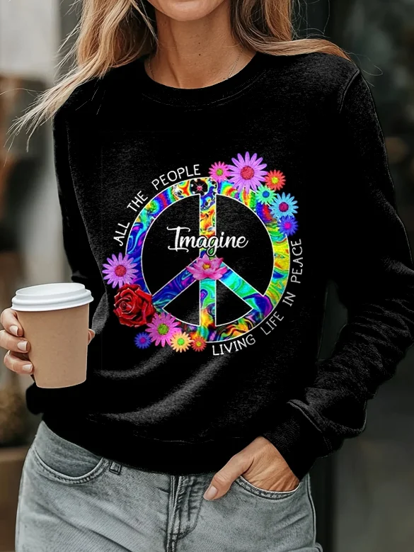 Hippie Flower Art Print Casual Sweatshirt