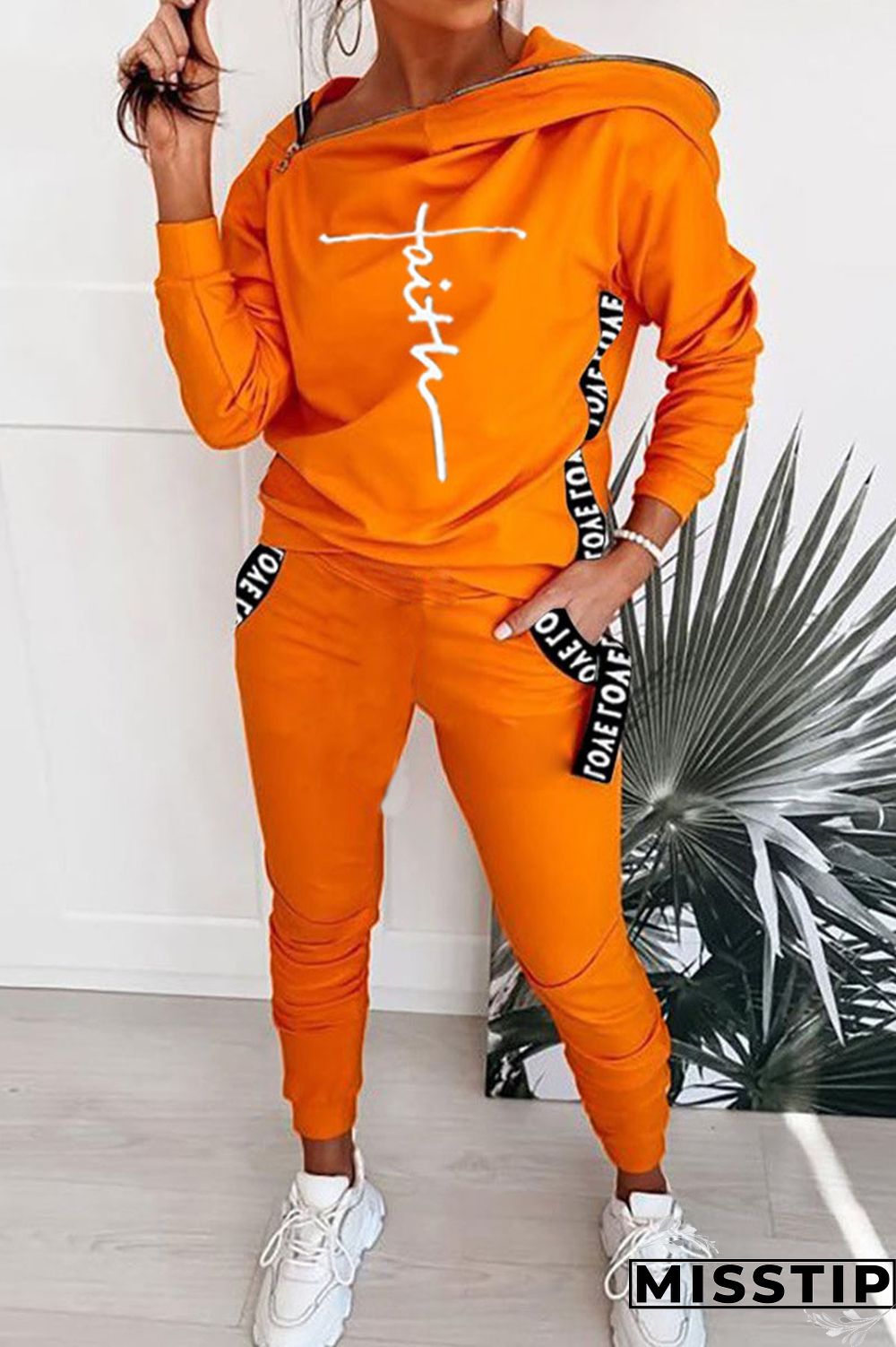 Black Casual Sportswear Print Patchwork Zipper Hooded Collar Long Sleeve Two Pieces