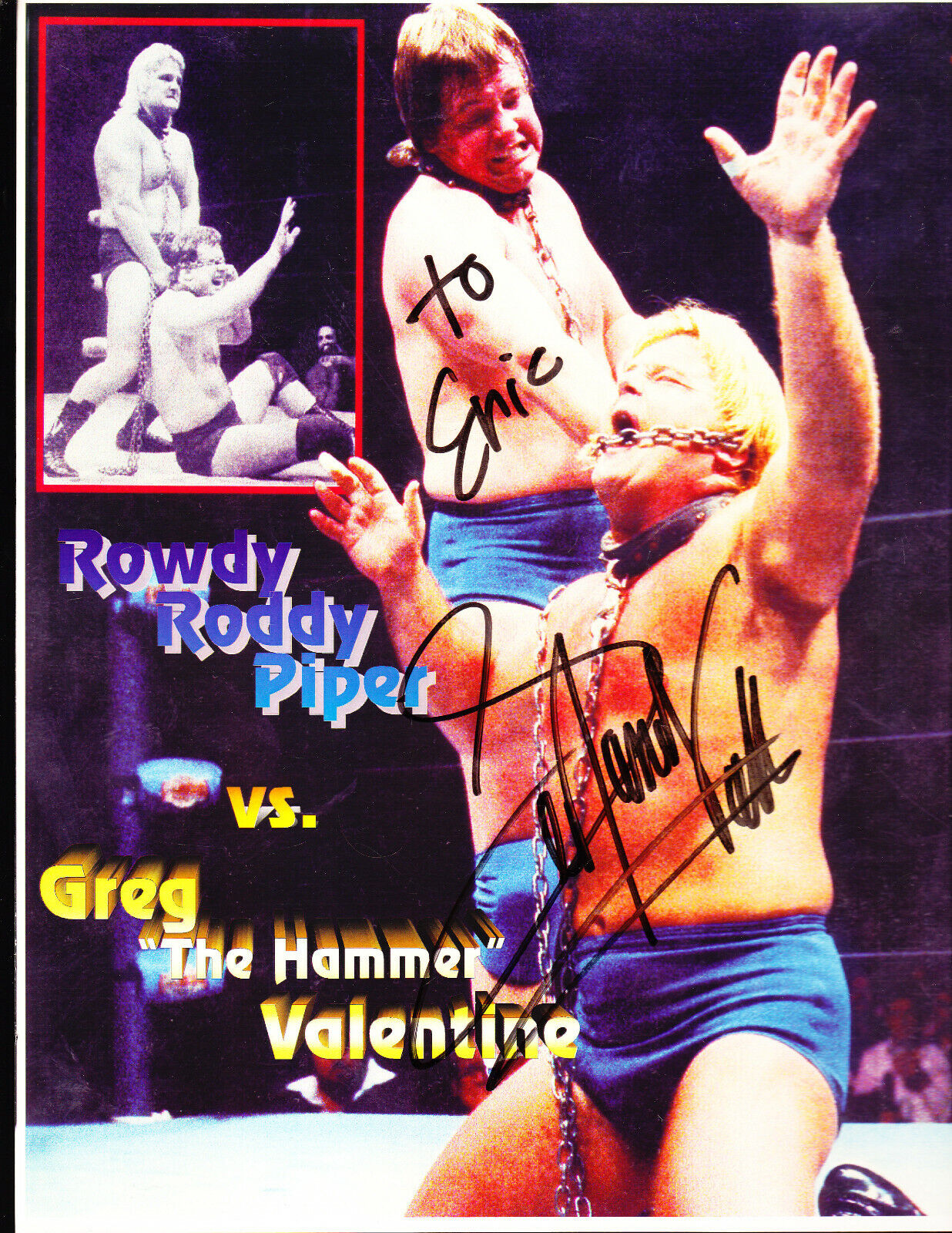 2 LOT GREG VALENTINE SIGNED AUTOGRAPH 8X10 Photo Poster painting WWE WWF Photo Poster painting COA