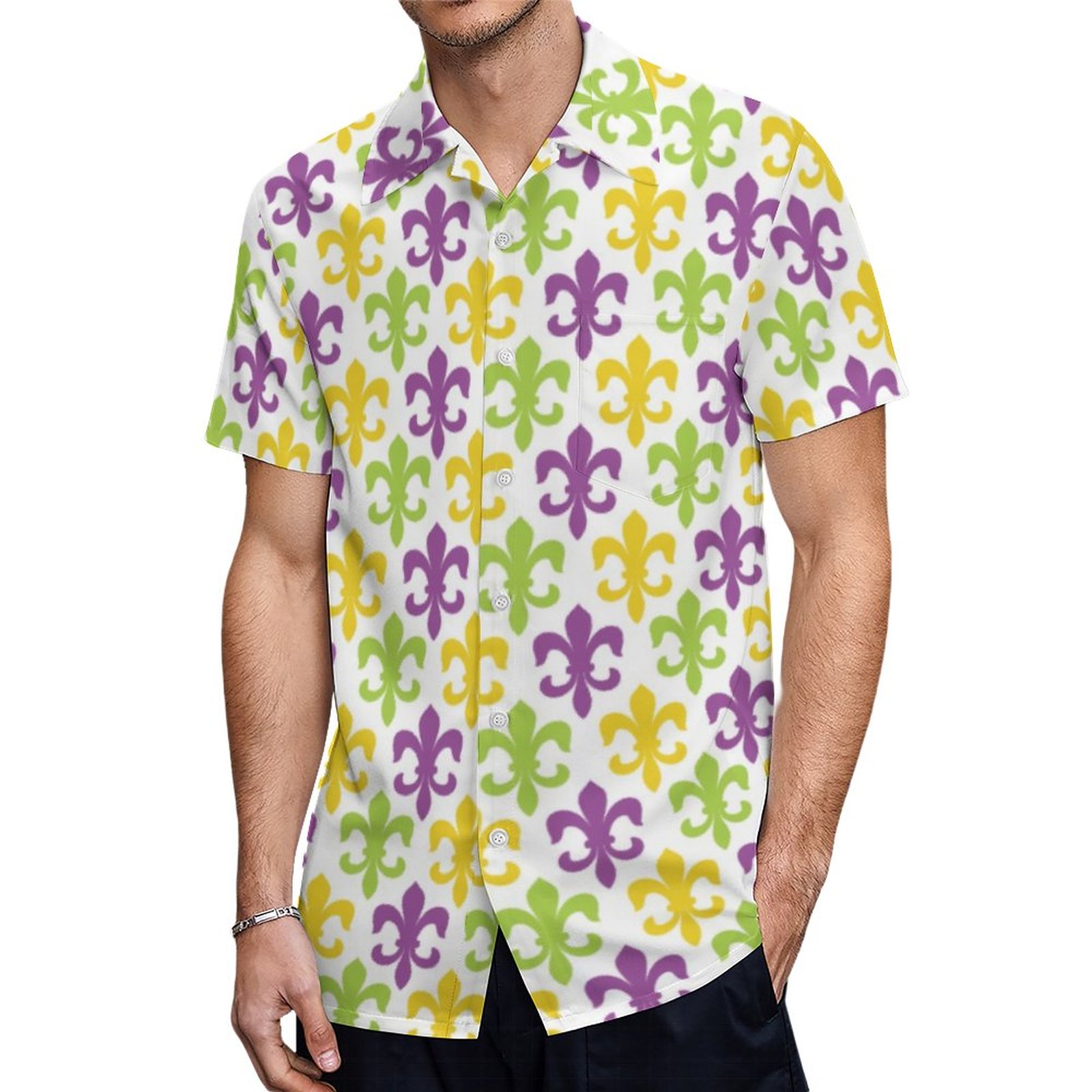 Mardi Gras New Orleans Fleur De Lis Hawaiian Shirt Mens Button Down Plus Size Tropical Hawaii Beach Shirts