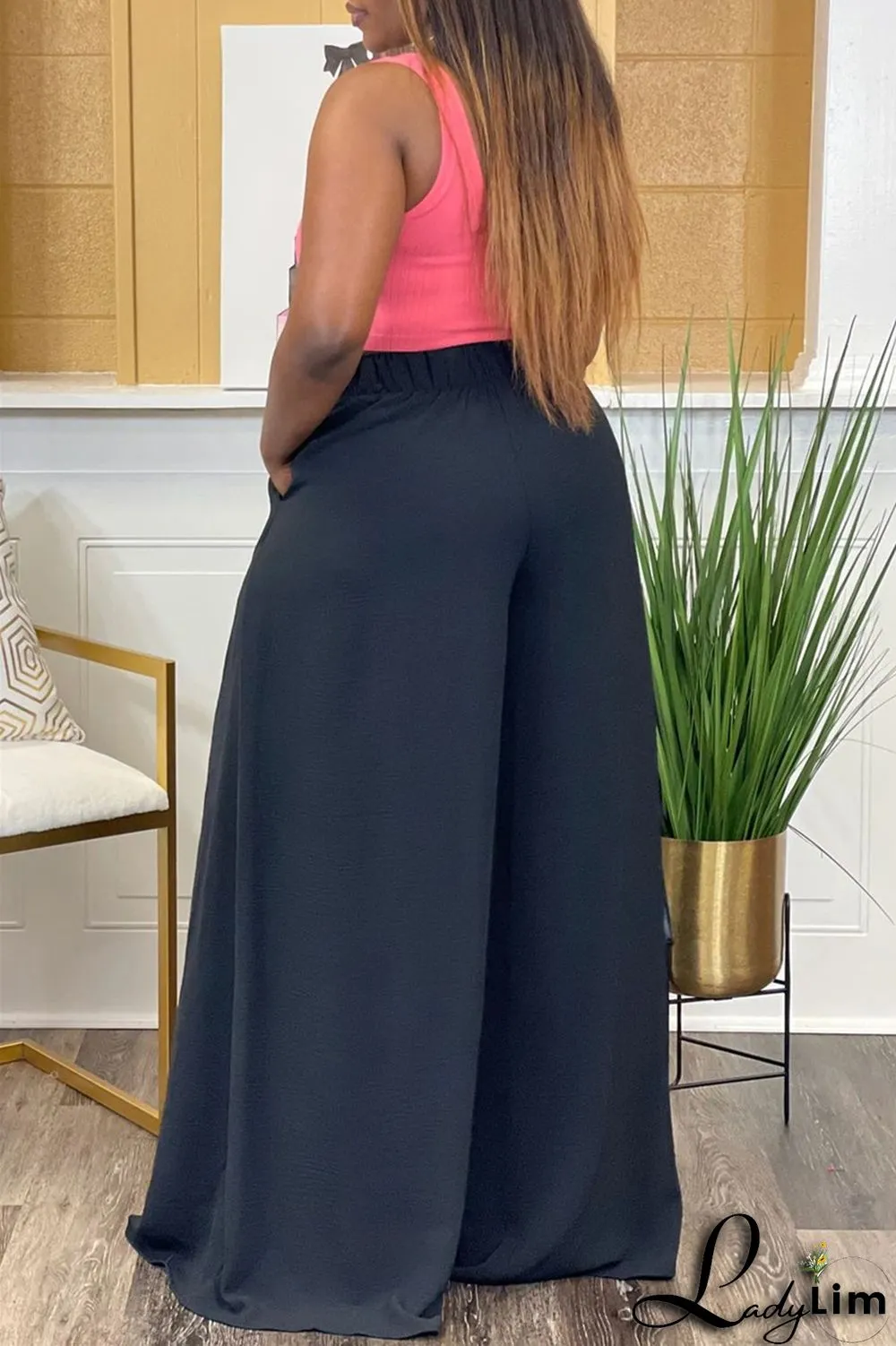 Rose Red Fashion Casual Solid Split Joint Regular High Waist Wide Leg Trousers