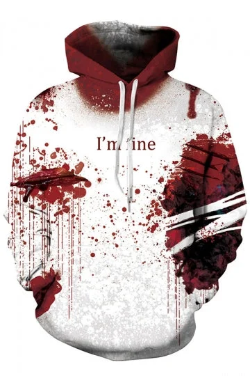 Plus Size Long Sleeve Bloody Wound Print Halloween Hoodie Dark Red-elleschic