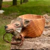Animal Carving Handcraft Wooden Mug