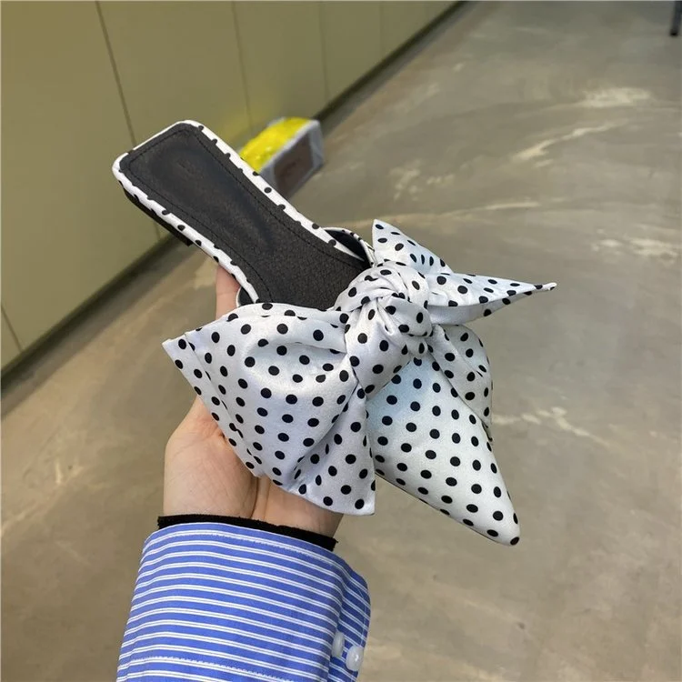 Wongn Wongn Half Drag Female Spring 2023 New Fashion Wave Dot Bow Tip Flat Sandals Women's Shoes