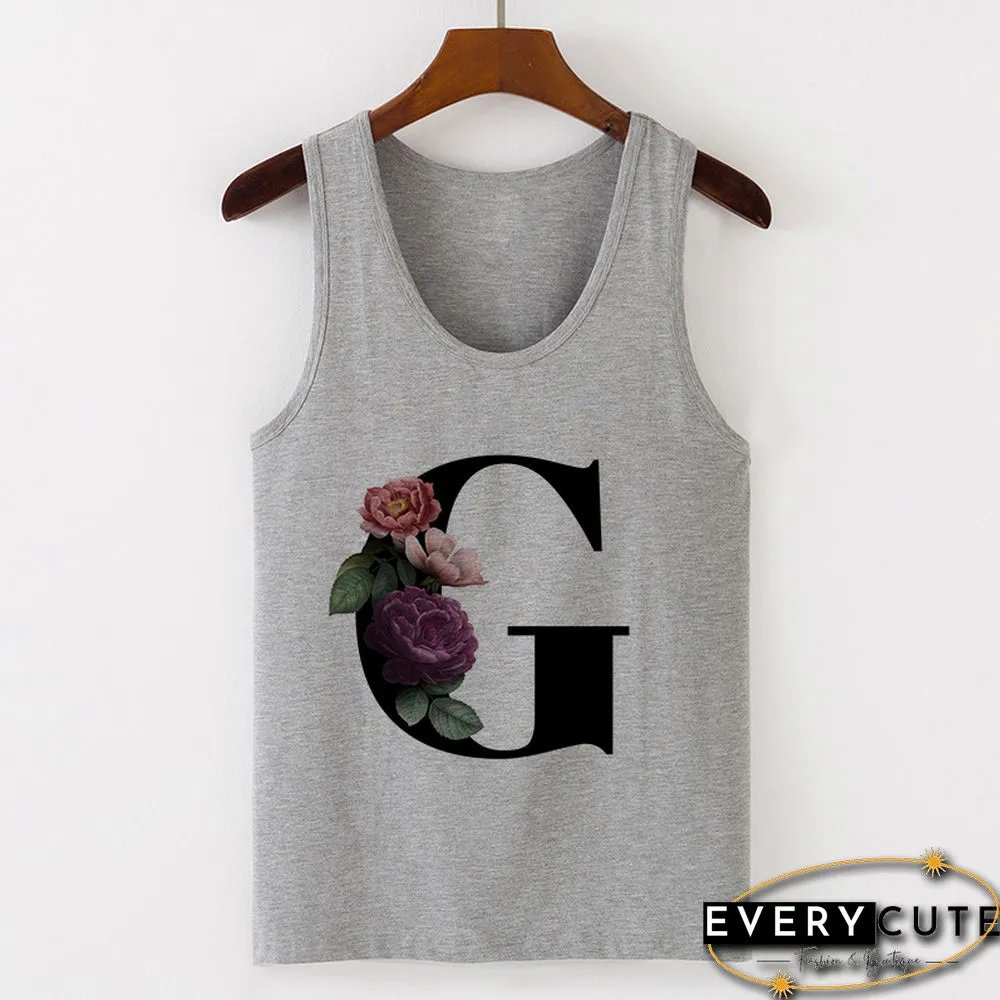 Summer Alphabet Print Camisole Sexy Tank Tops Vest Women Tee Shirt Sleeveless Gray Female