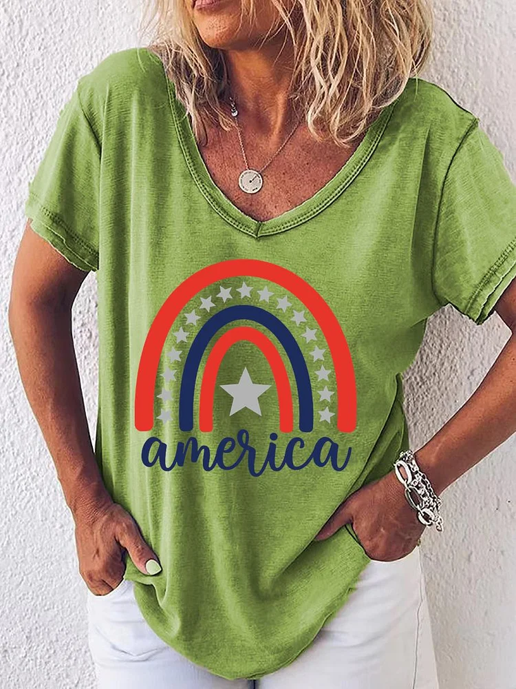 American Independence Day V Neck T-shirt-JR00377