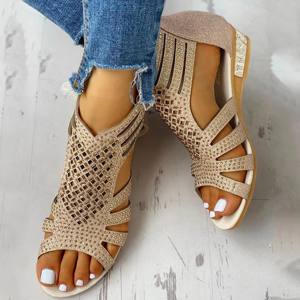 Studded Hollow Out Flat Sandals