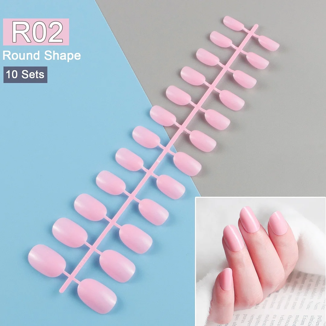 10 Sets/Pack Mixed Solid Colors Coffin Round Square Almond Shape False Nails Full Cover Nail Tips Short Fake Nails Tip Manicure-Nail Inspo