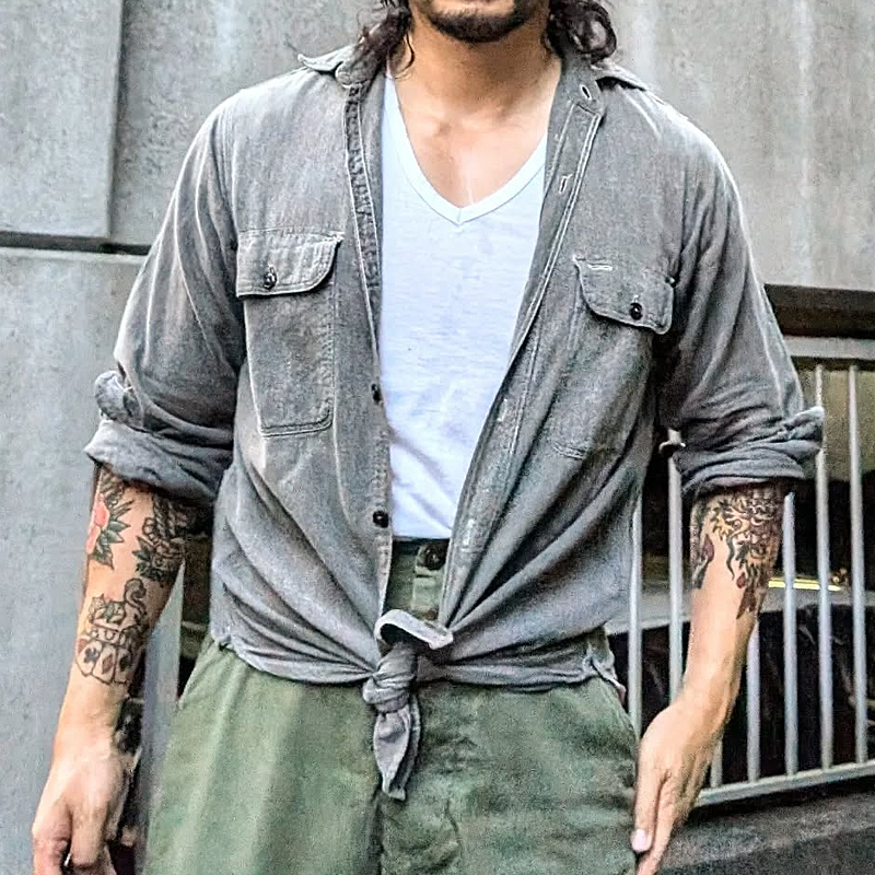 Men's Vintage Washed Distressed Grey Shirt
