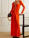 Halterneck Solid Color Long Sleeves Maxi Dress