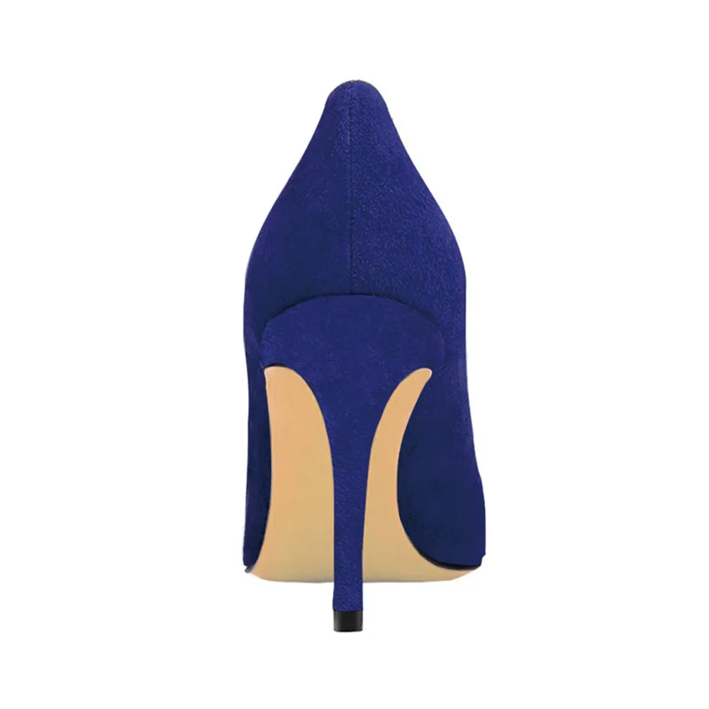 90mm Middle Heels Pointy Toe Pumps Blue Suede-vocosishoes