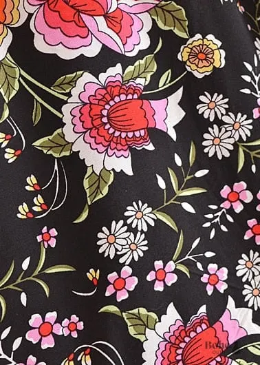 Boho Skirts in Eulalie Balck Pink Flower For Women