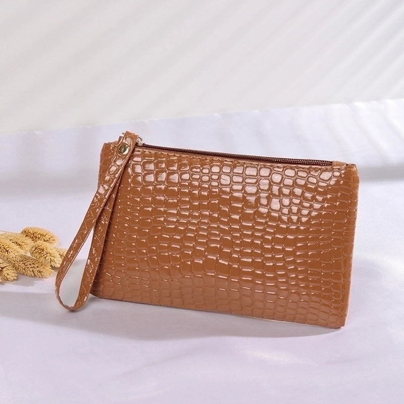 Women’s Mini Summer Pu Leather Solid Color Crocodile Fashion Square Zipper Clutch Bag