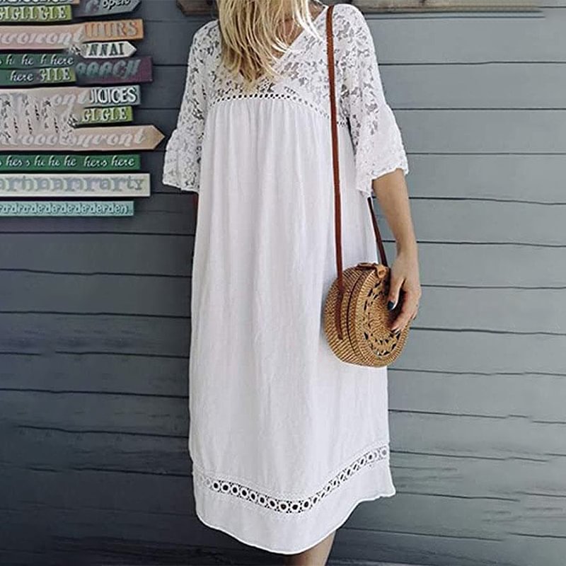 Casual Solid Lace Ruffle Sleeve Maxi Dress For Women MusePointer