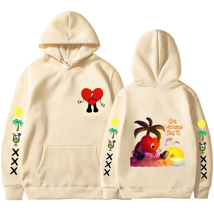 Bad Bunny Pattern Printed Sweatshirt Un Verano Sin Ti Hip Hop Street Oversize Hoodie at Hiphopee