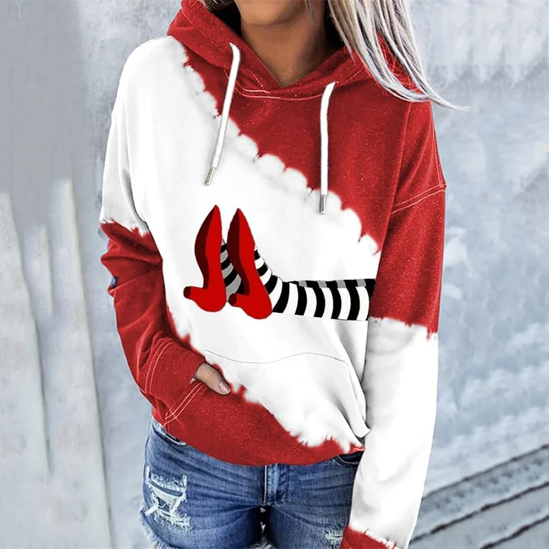 Women's Classic Ruby Red Shoes Halloween Witch Legs Art Print Casual Hoodie