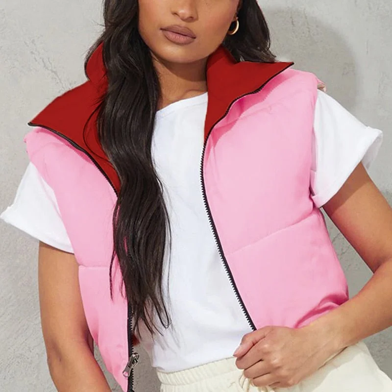 Tossy 2021 New Reversible Coat Vest Short Warm Jacket For Women Turtleneck Zipper Sleeveless Puffer Coat Female Winter New