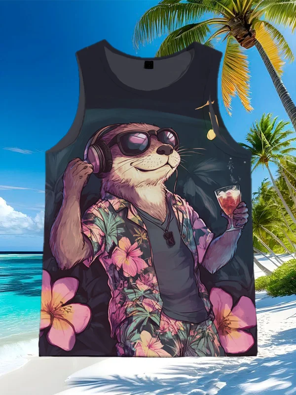 Men's Otter Listening To Music Print Tank Top