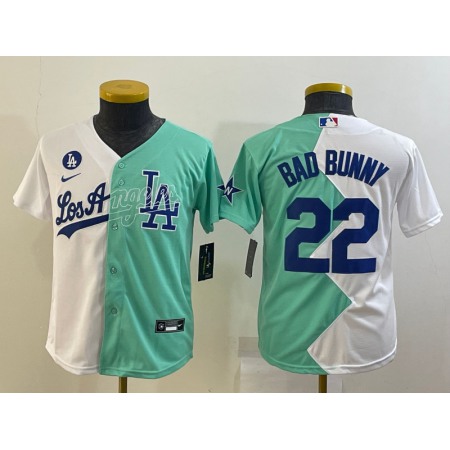 Youth Los Angeles Dodgers #22 Bad Bunny 2022 All-Star White/Green Split Stitched Jersey P000