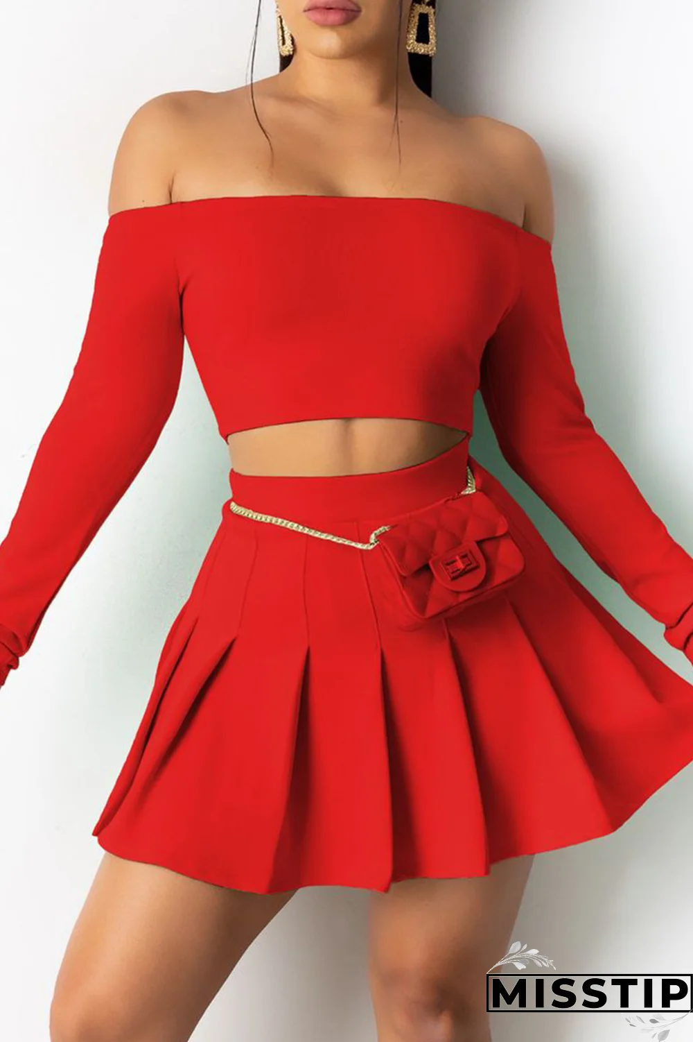 Cyan Sexy Solid Patchwork Off the Shoulder Long Sleeve Two Pieces