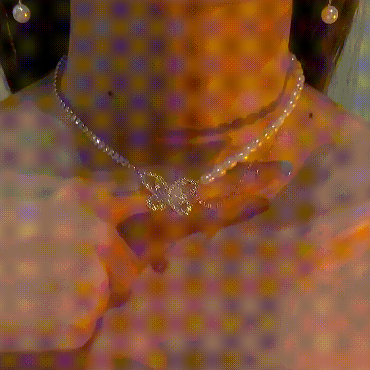 Temperament Pearl Butterfly Zircon Necklace