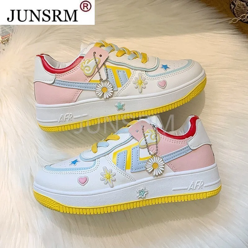 2021 Spring Korean Xue Sheng Ban Xie Wang Red Little Daisy Sports Shoes White Shoes Woman Shoes Sneakers Zapatillas Mujer