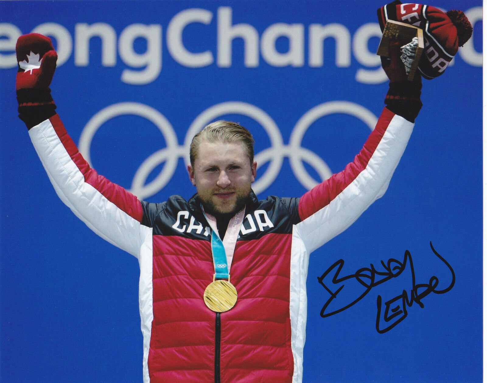 BRADY LEMAN SIGNED 2018 OLYMPICS CANADA SKIING 8X10 Photo Poster painting PROOF