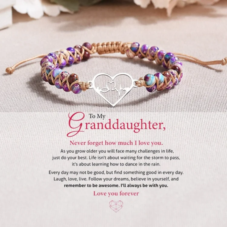 🔥Last Day 70% OFF🎁-To My Granddaughter Jasper Beaded Heart Bracelet