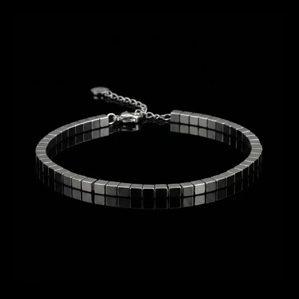 JiStones Geometric Fragment Silver Bracelet - Light Luxury Retro Square Link Wristwear