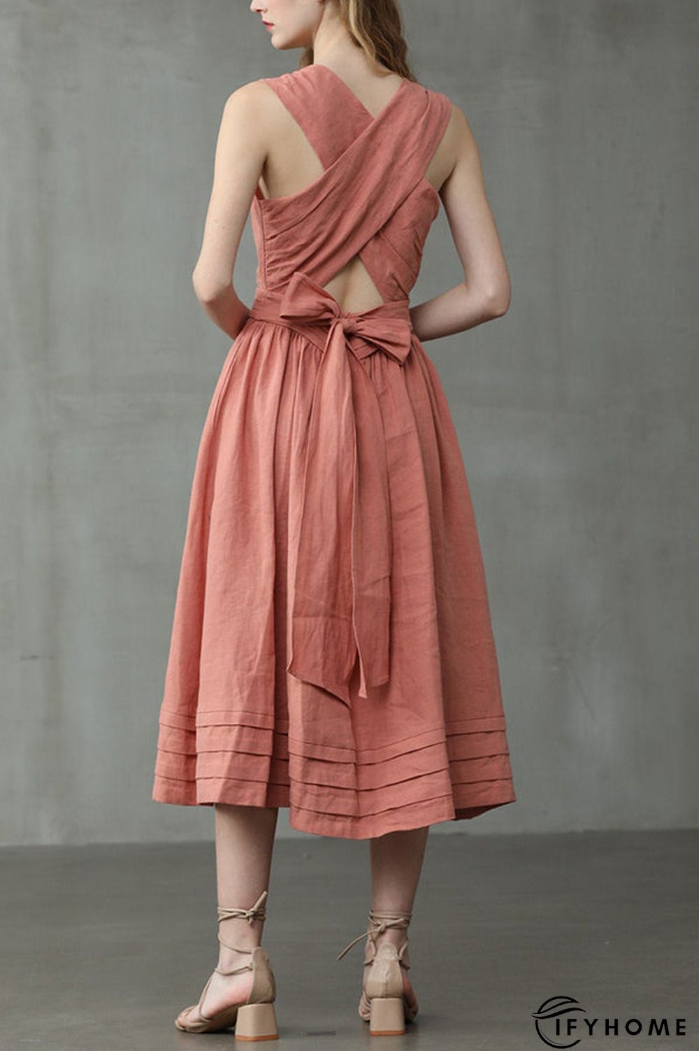 Cross Back O Neck Maxi Linen Dress | IFYHOME