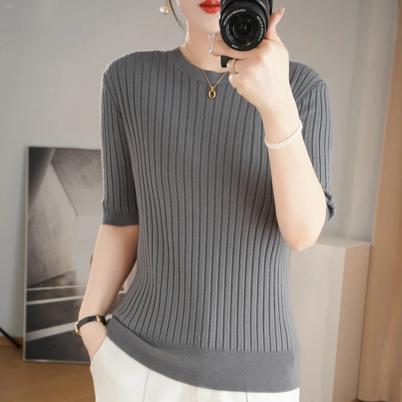 Churchf Churchf Collar Pit Bottom Shirt Women's New Slim Sweater Short Versatile Casual Sweater