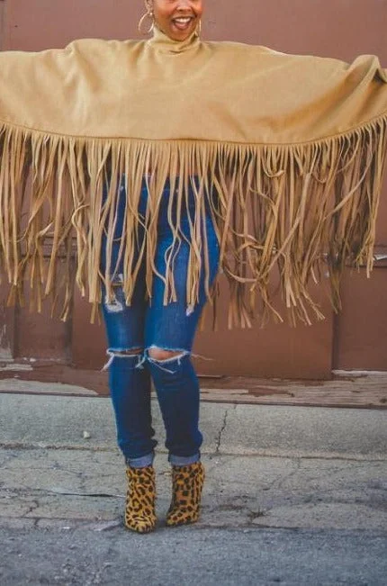 Fashion Print Tassel Plus Size Coat