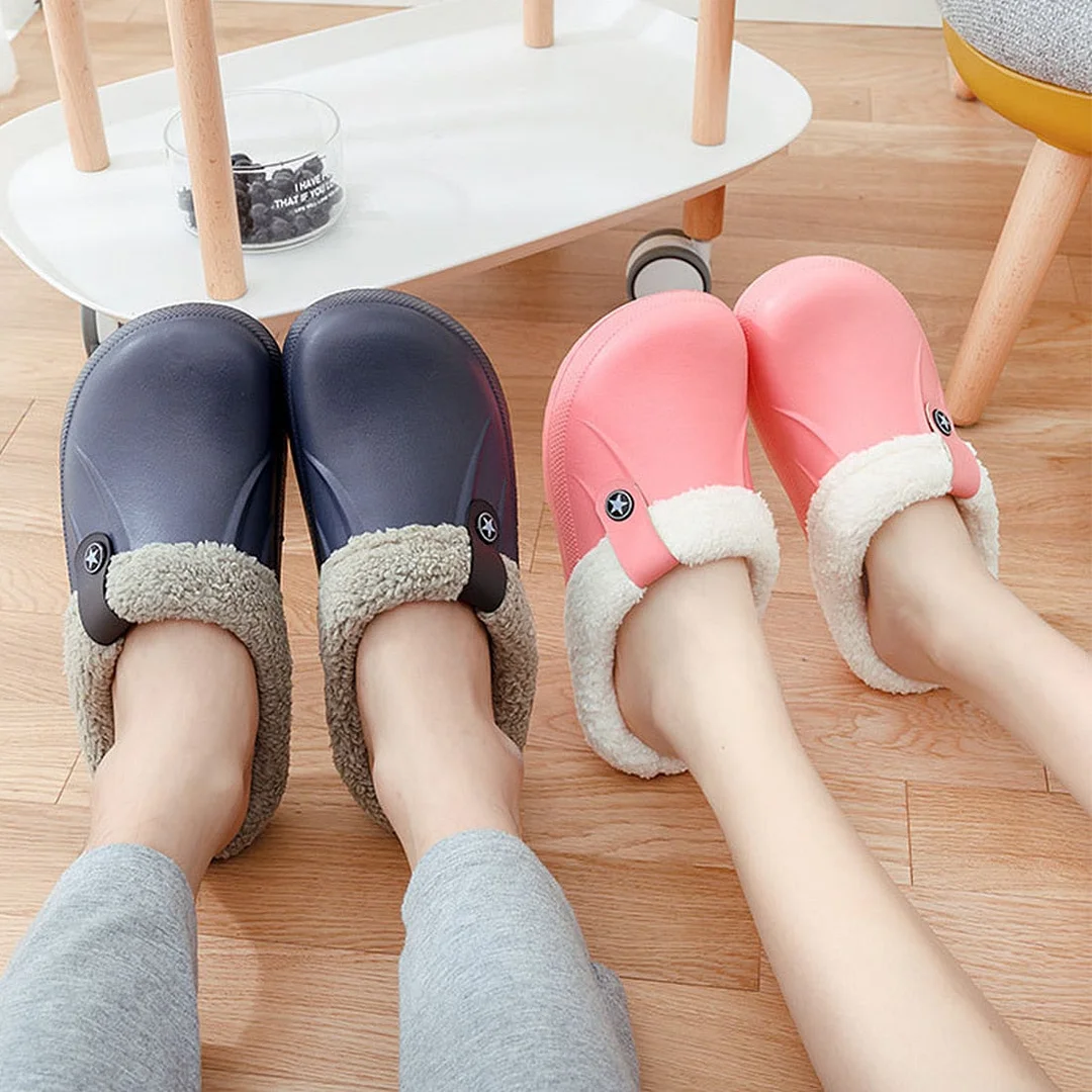2021 Winter Waterproof Slippers Women Men Winter Shoes Plush Warm Flat Home Shoes Woman Soft Comfort Female Shoes Clogs Slippers