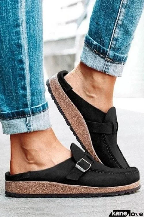 Closed Toe Slip On Slingbacks Nubuck Flat Sandals