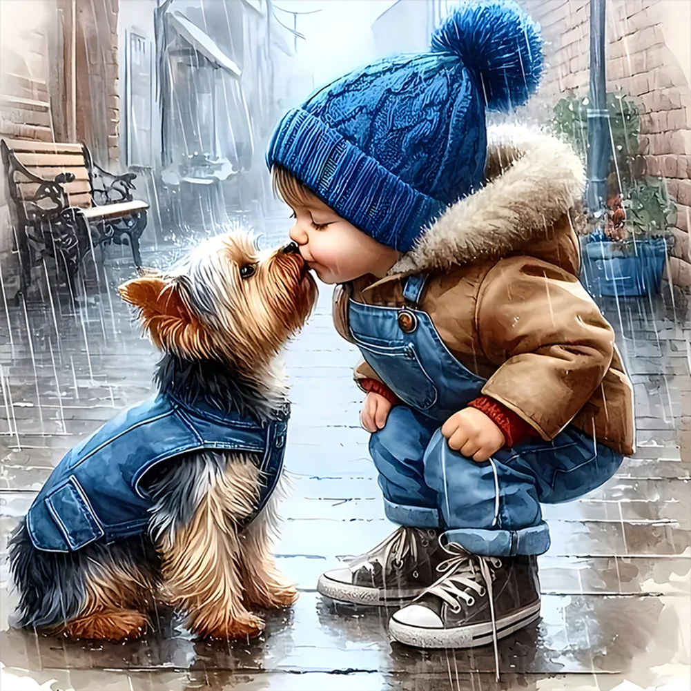 11CT Full Stamped Cross Stitch - Boy And Puppy (40*40cm)