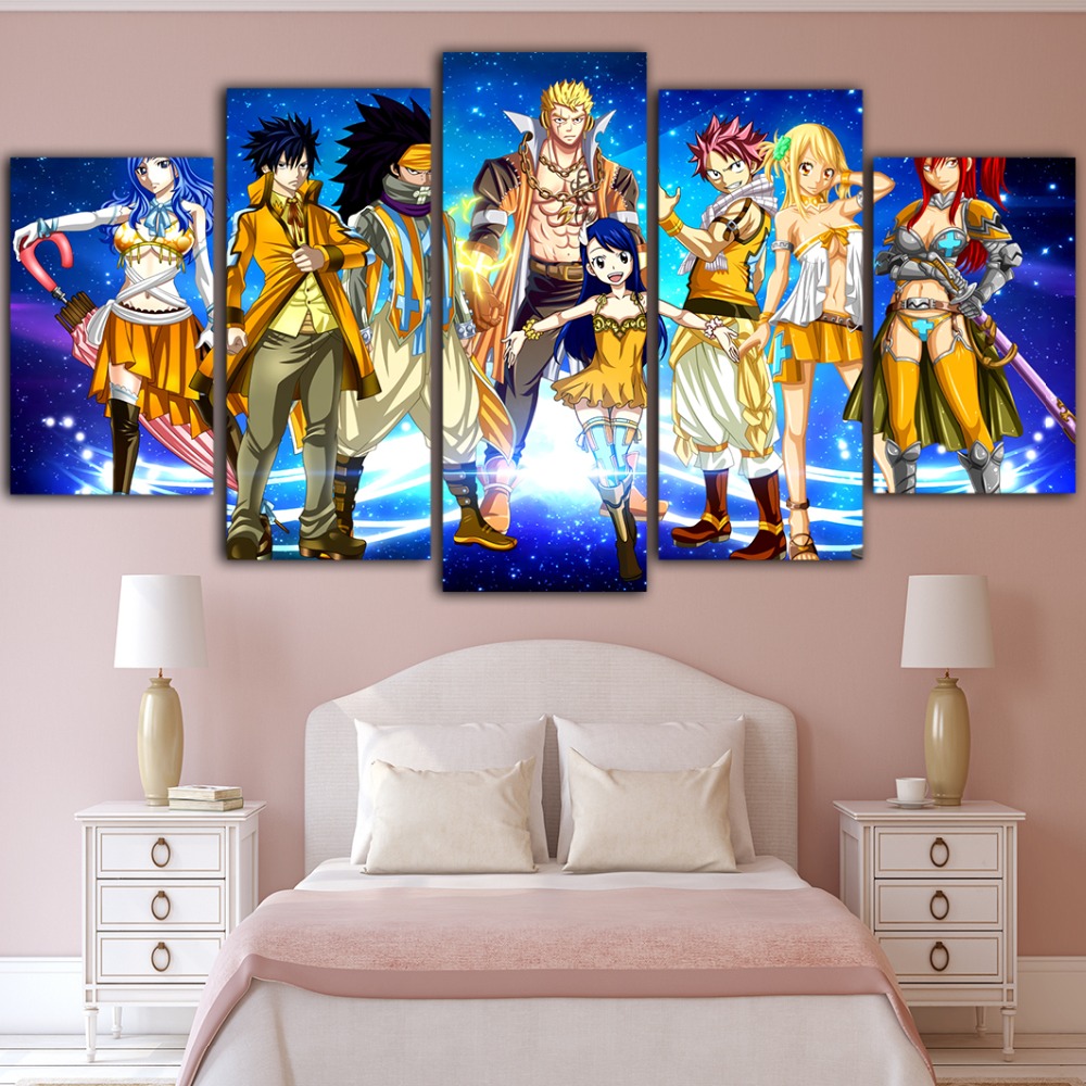 5 Pieces Fairy Tail Canvas Painting Posters And Prints Living Room Cuadros Decoraci N Dormitorio Poster Animation Tableau Mural
